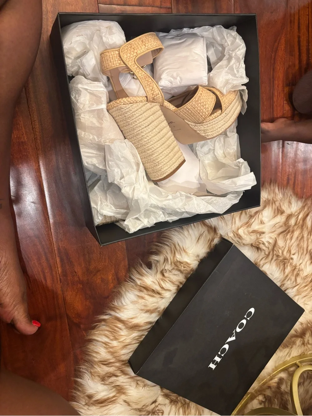 Coach Woven Platform Heel Sandals in Natural Beige